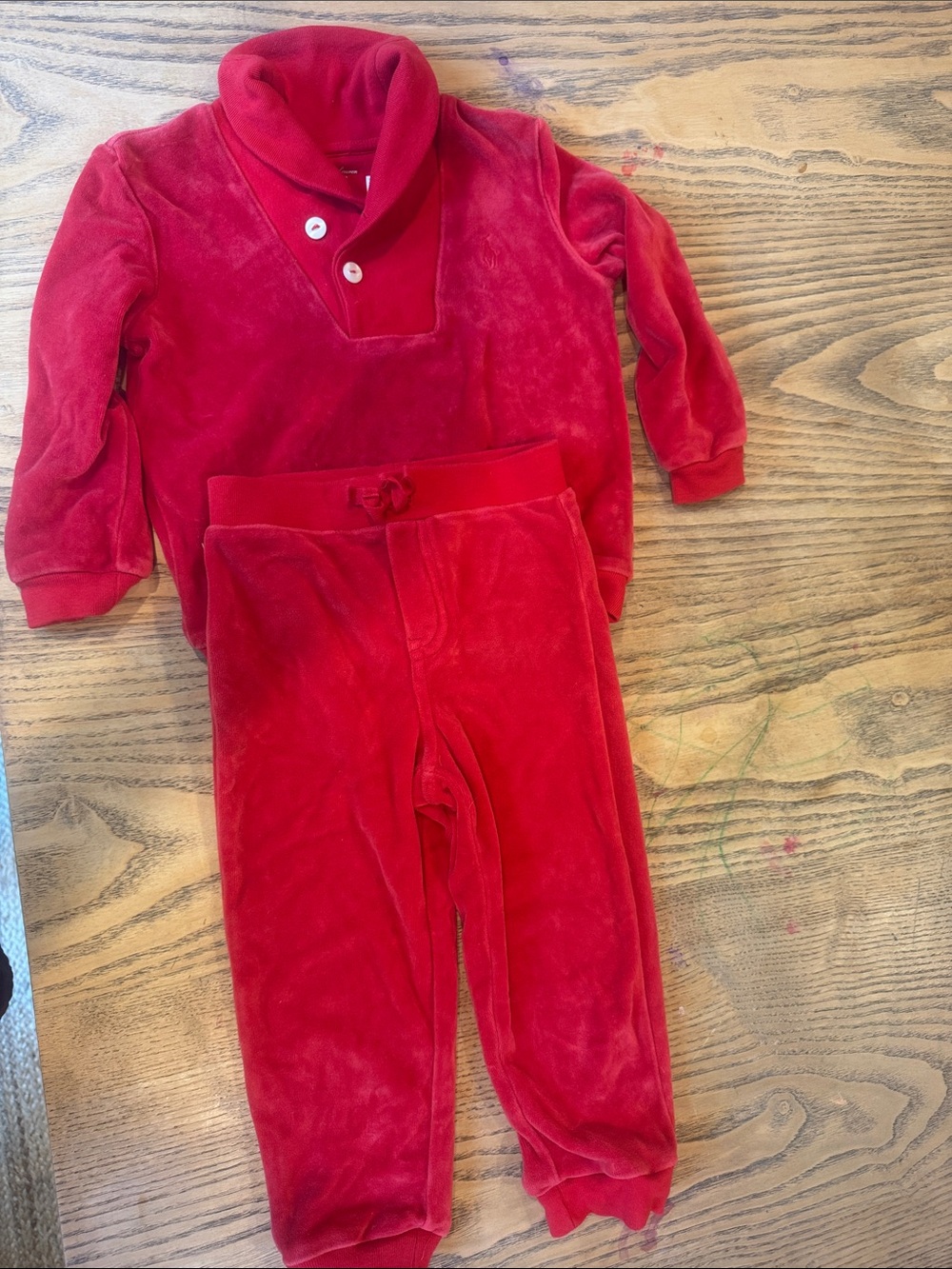 Ralph Lauren Kids Red Velour Two Piece Set - Cozy Pullover Top & Pants